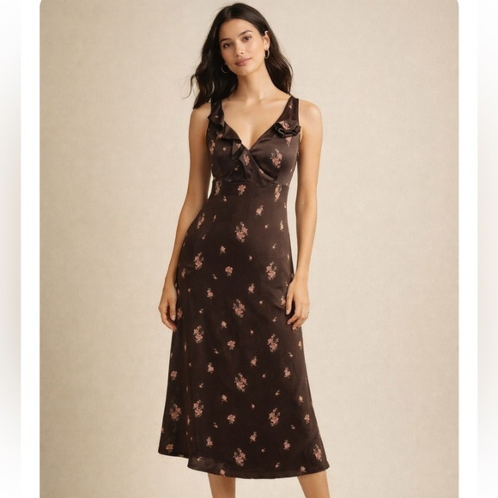 Anthropologie Tabitha chocolate floral silk dress